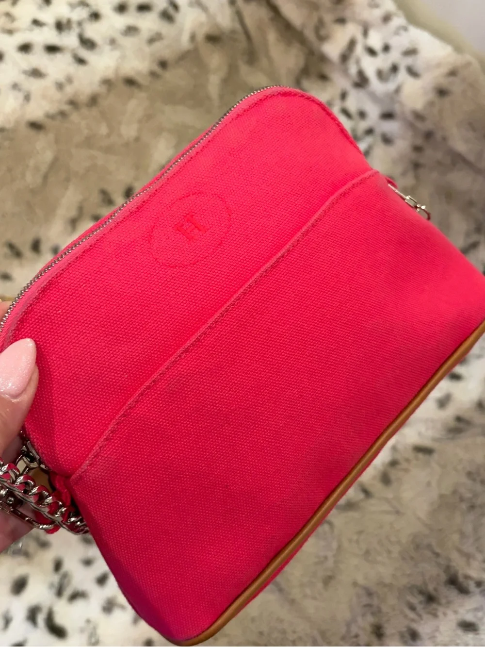 HERMES H CANVAS POUCH ON UNBRANDED CHAIN & BAG CHARM